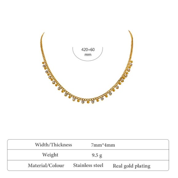 NEW 18K Gold Plated Diamond Drop Bead Link Chain Necklace - Picture 5 of 7